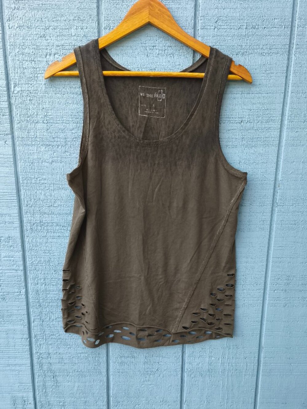 We The Free Laser Cut Distressed Tank Tunic sz S Army Green Boho Grunge Indie